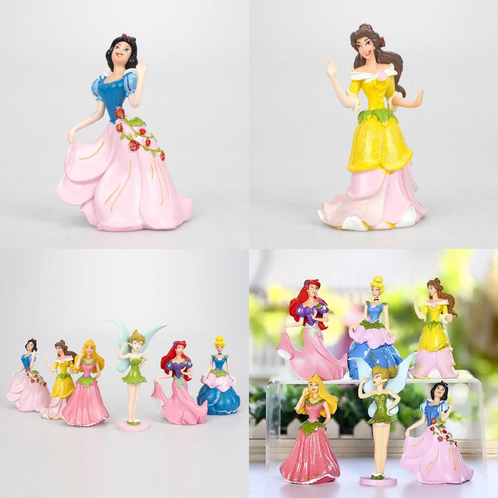 6pcs Disney Princess Figures Toy Set With Aurora And Belle For Cake Decoration