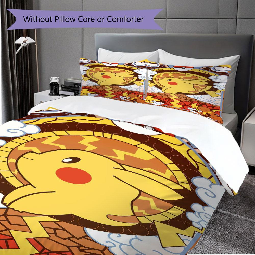 3pcs Pokémon-print bedding set includes a duvet cover and a pair of pillowcases (filling not included), perfect for bedroom use.