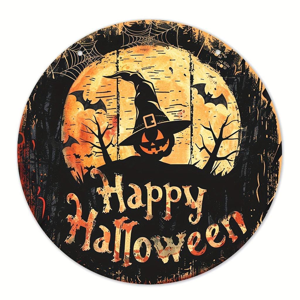 Halloween Wooden Door Plaque Craftsmanship Circular Logo Witch Pendant Home Decor