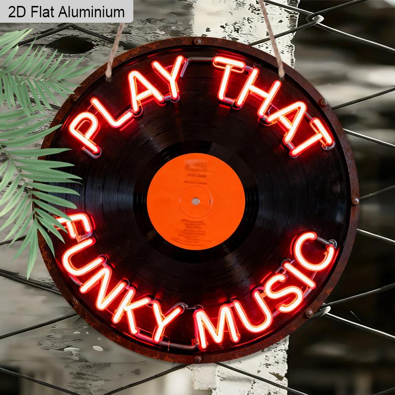2D Плоский Алюминиевый Знак 'Play That Funky Music' 7,87 дюйма, Знак CD Пластинки, Теплые Красные Буквы, Неоновый Знак для Декора Стены, Музыка, Караоке-Бар, Клуб, Магазин Пластинок