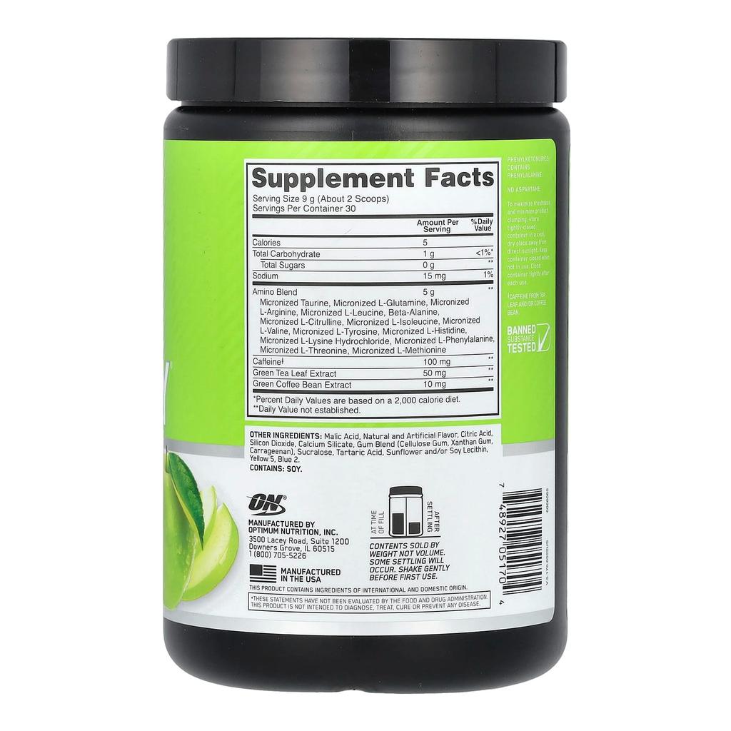 Essential Amino Acids Green Apple (270 G), Essential Amin.O. Energy Green Apple, Optimum Nutrition