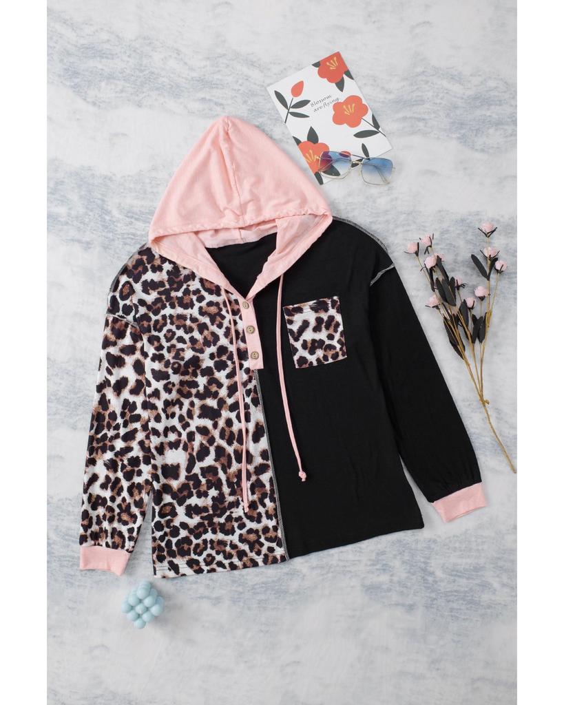 Azura Exchange Толстовка с капюшоном в стиле пэчворк с леопардовым принтом