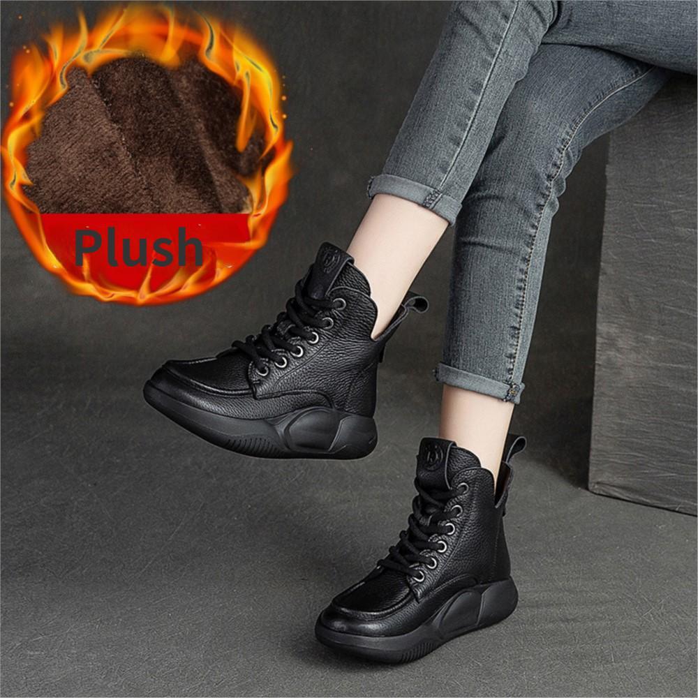 Johnature Женские ботинки из натуральной кожи, зимняя женская обувь на шнуровке с круглым носком, ботильоны ручной работы в стиле ретро с шитьем