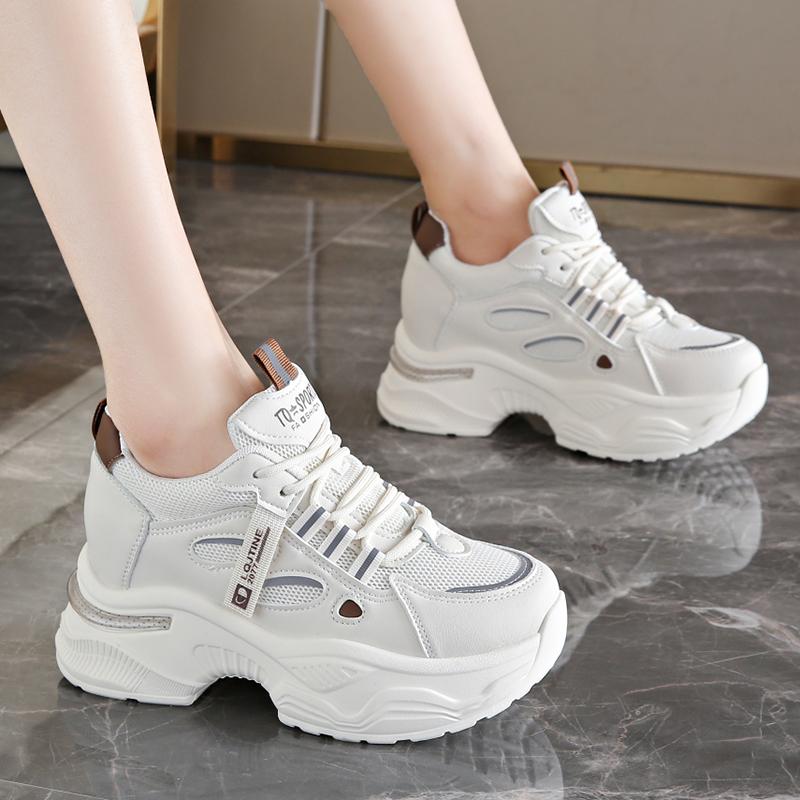 Мода Мода Женские Белые Кроссовки на Платформе Дышащие Сетчатые Кроссовки для Бега для Женщин Толстая Подошва Нескользящие Повседневные Спортивные Туфли Женские
