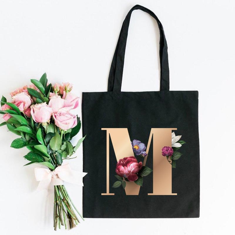 Холщовая сумка-тоут с цветочным письмом и шрифтом ABCDEFG, повседневная сумка-шопер с эко-цветами большой вместимости, сумки на плечо в стиле Харадзюку