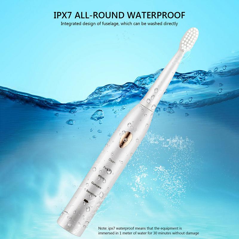 PDTO Adult Sonic Electric Toothbrush Waterproof 5 Modes +4 Brush Heads