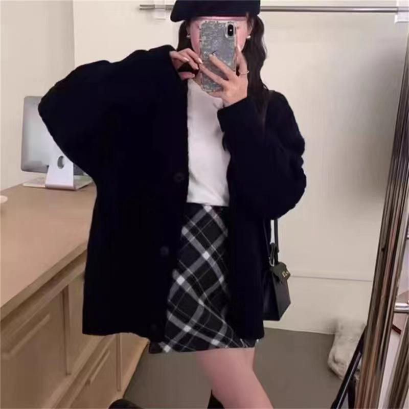 Ленивый ветер над Новым годом Рождество Красный вязаный кардиган свитер куртка женская осень