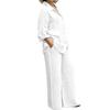 2Pcs/Set Autumn Women Solid Color Casual Outfit Lapel Long Sleeve Single-breasted Shirt Elastic Waist Pockets Straight Wide Leg Pants Set