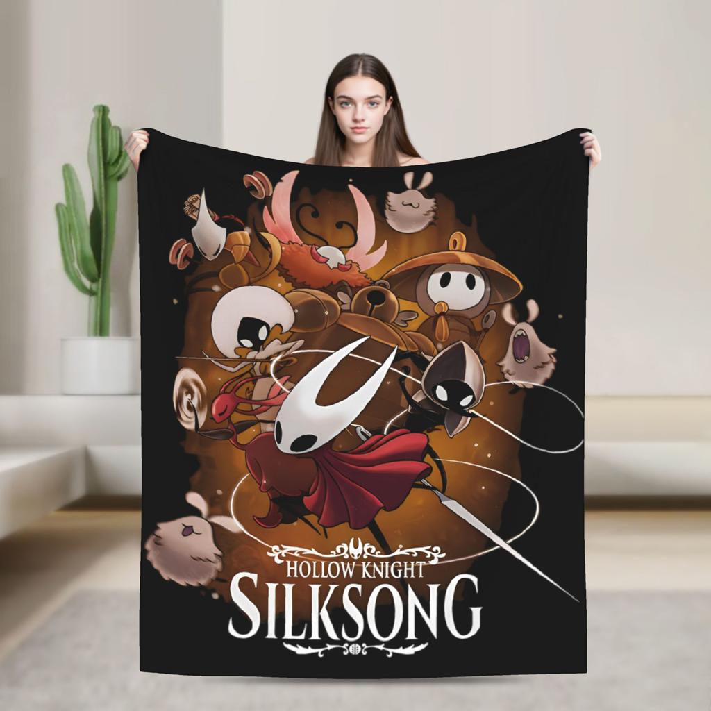 Hollow Knight Silksong Gothic Flannel Throw Fashion Blankets Indie Game for Bedspreads Knitted Fashion Blanket Office Ultra-Soft Multifuncti