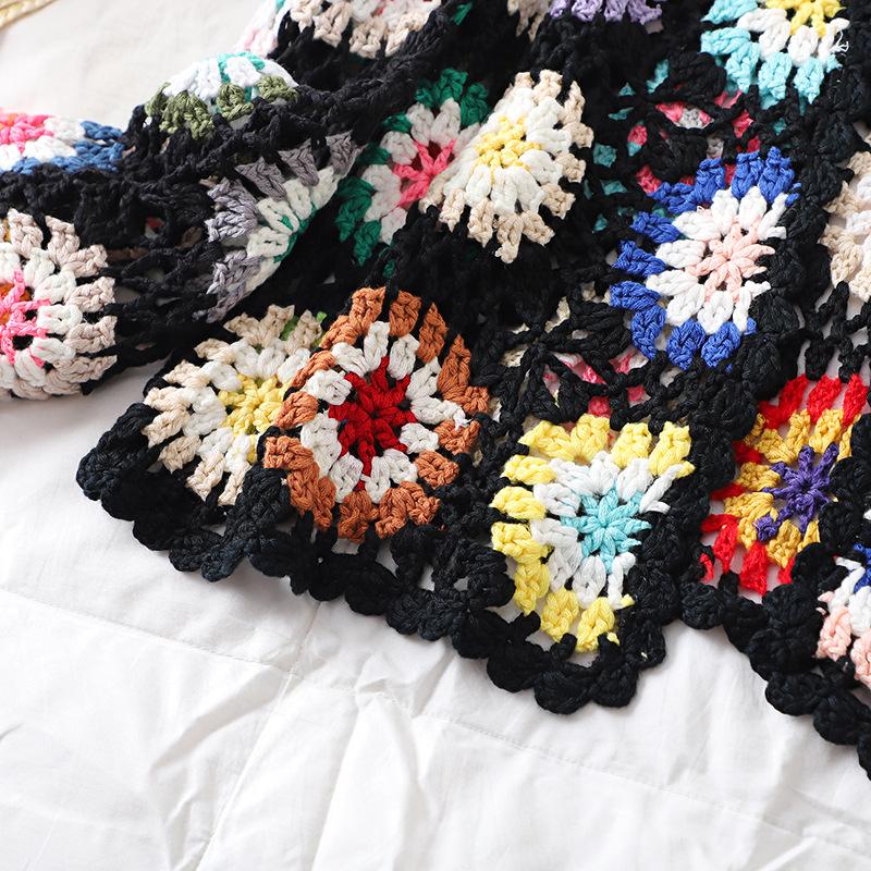 Women's Handmade Crochet Cardigan Knit Sweater Hollow Out Jacket Ethnic Long Sleeve Top