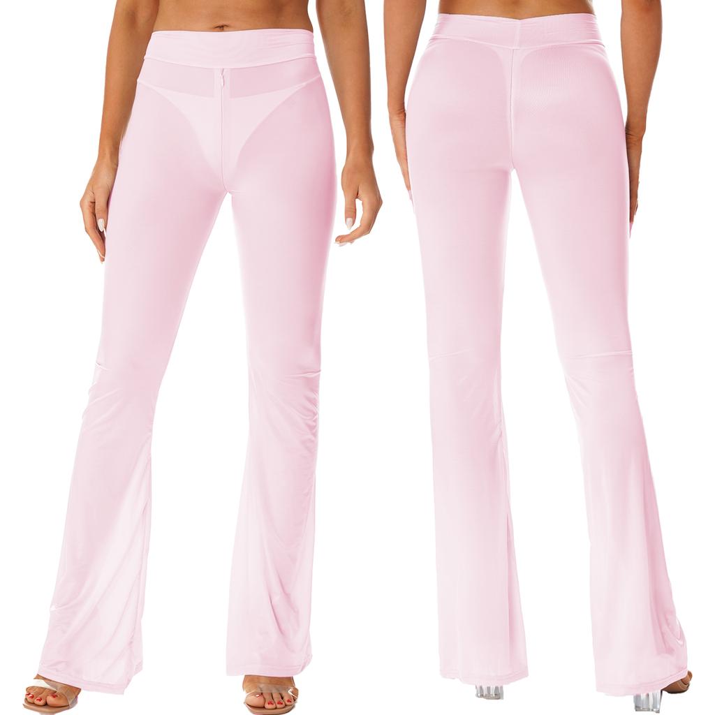 Женские полупрозрачные расклешенные брюки с высокой талией, широкие брюки-клеш, леггинсы для тренировок, занятий йогой, танцев, выступлений