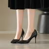Весна Лето 2025 Новинка Большой Размер Зарубежная Торговля Женские Остроносые Серебристые Тонкий Каблук Высокий Каблук Женские Сексуальные Банкетные Модные Одиночные