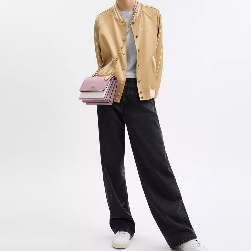 COACH Klare 21 brand logo print coated canvas and leather shoulder crossbody bag small women's pink