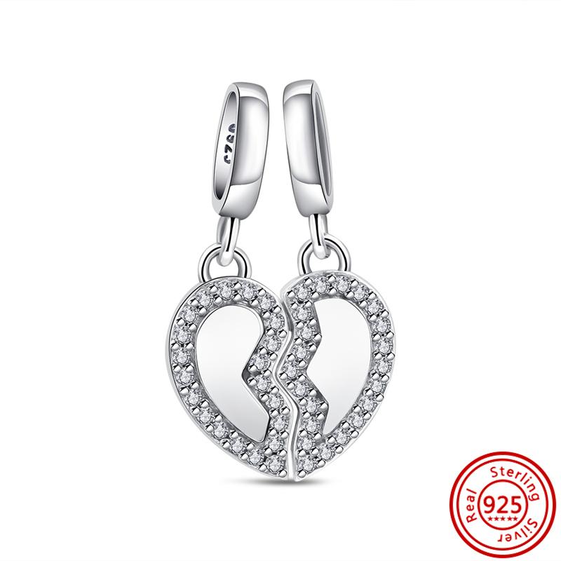 Медь 925 пробы Прозрачный циркон Снежинка Гербарий Крылья ангела и Сердце Сверкающие бусины Подходят для оригинального браслета Pantaro с шармами DIY Циркон