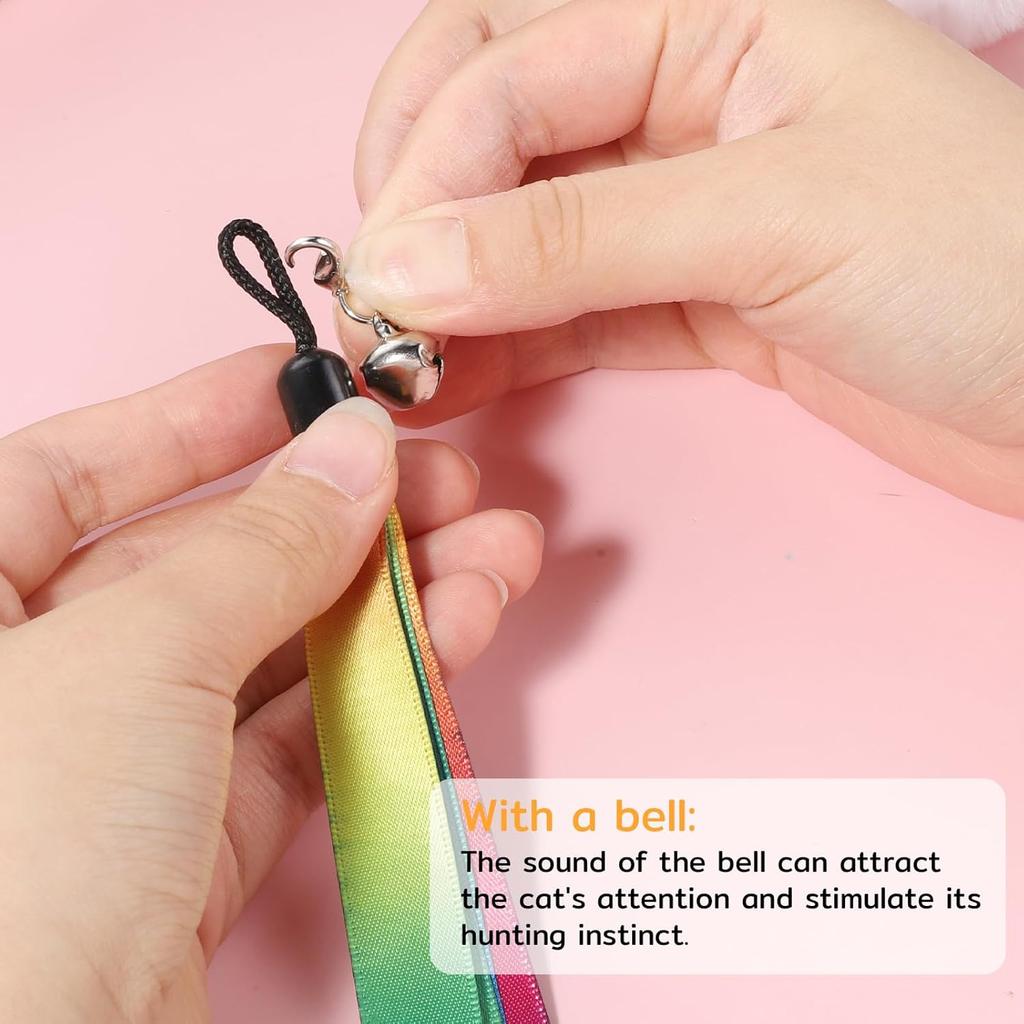 5 Pcs Cat Ribbon Toy, Cat Toy Wand Replacement Interactive Kitten Rainbow Toys Wand, Portable Cats Teaser Wands, Kitten Ribbon Refill Attachment Toys
