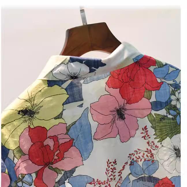 Женская весенне-осенняя рубашка с цветочным принтом, повседневная свободная рубашка, рубашка больших размеров