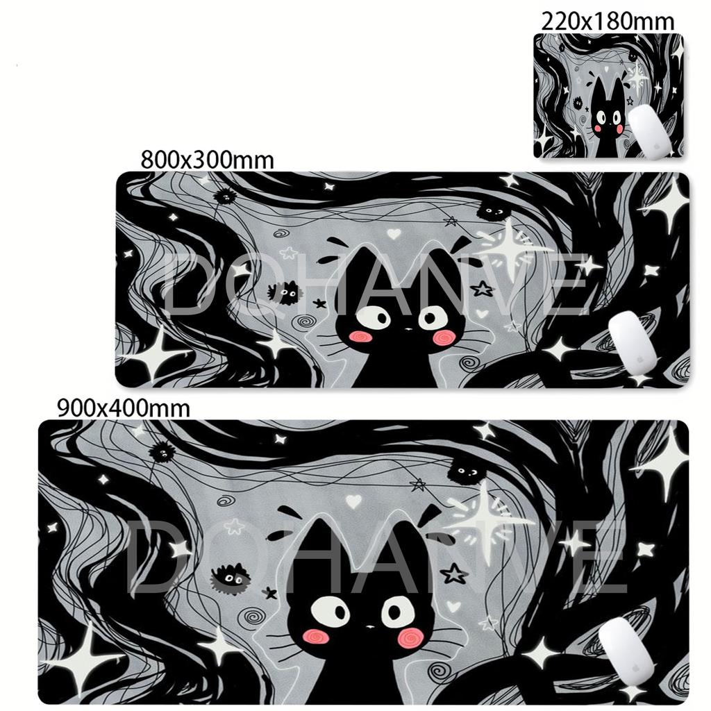 Cute Line Black Cat Desk Mat Gamer Mousepads XXL Office Mouse Pad Grey Desk Mat Large Gaming Mousepad Mouse Mats For Computer