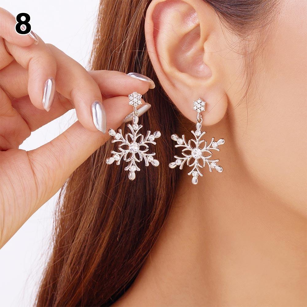 Fashion Snowflake Christmas Stud Earrings Crystal Zircon Pearl Dangle Piercing Ear Jewelry Long Tassel Earring Gifts