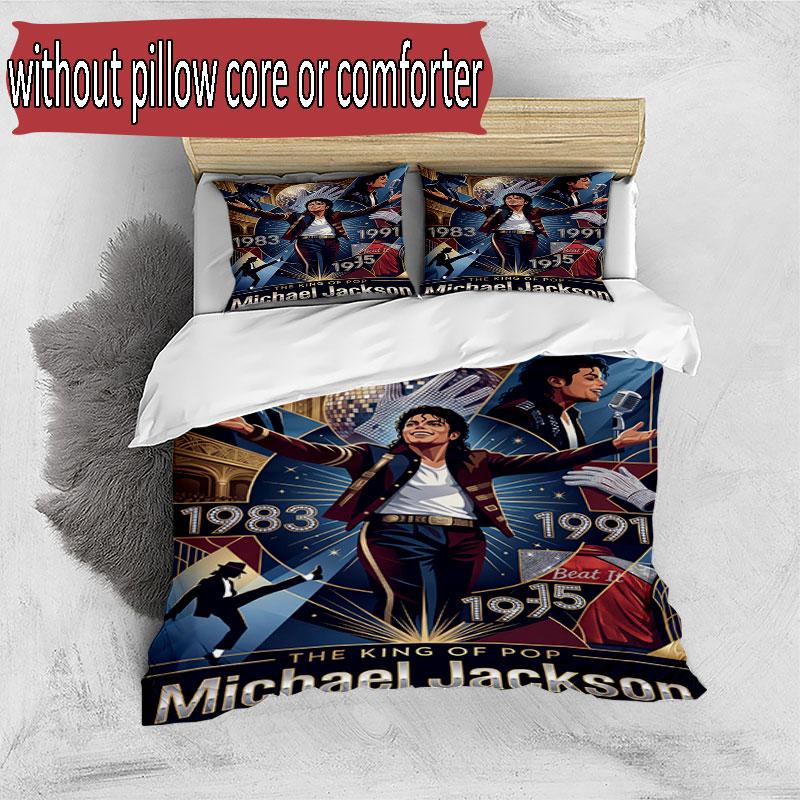 3pcs Duvet Cover Set (1*Duvet Cover + 2*Pillowcase, Without Core), Custom Name Michael Jackson POP Pattern Bedding Set, Home Bedroom Decor Gift