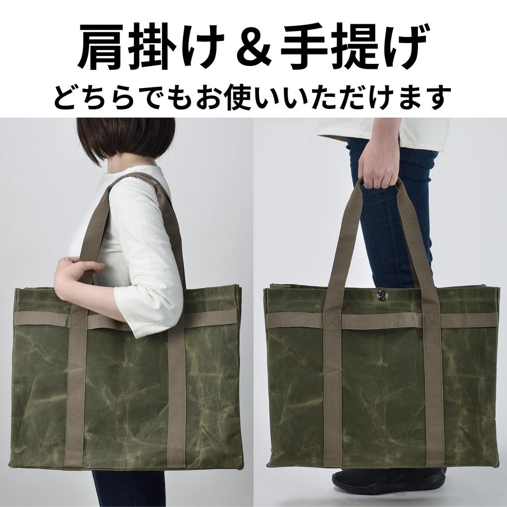 Большая сумка-тоут Takagi KANUCHI OUTDOOR из парафинового холста цвета хаки. С люверсом для завязывания. С горизонтальной петлей. Прочная, водоотталкивающая.