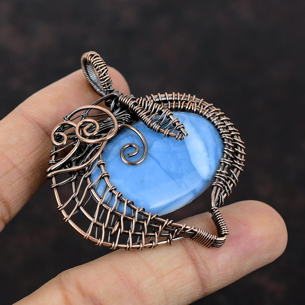 Подвеска Owyhee Blue Opal, подвеска из медной проволоки с драгоценным камнем, стильная подвеска, медная бижутерия, подвеска для подарка, ювелирные изделия ручной работы с проволокой