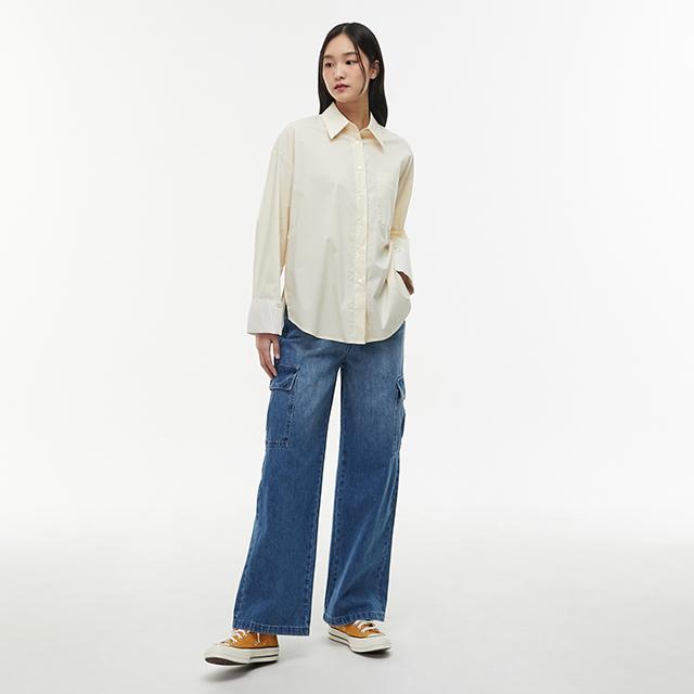 LAP Cargo Wash Contrast Drawstring Long Wide Pants Aq1Dp265