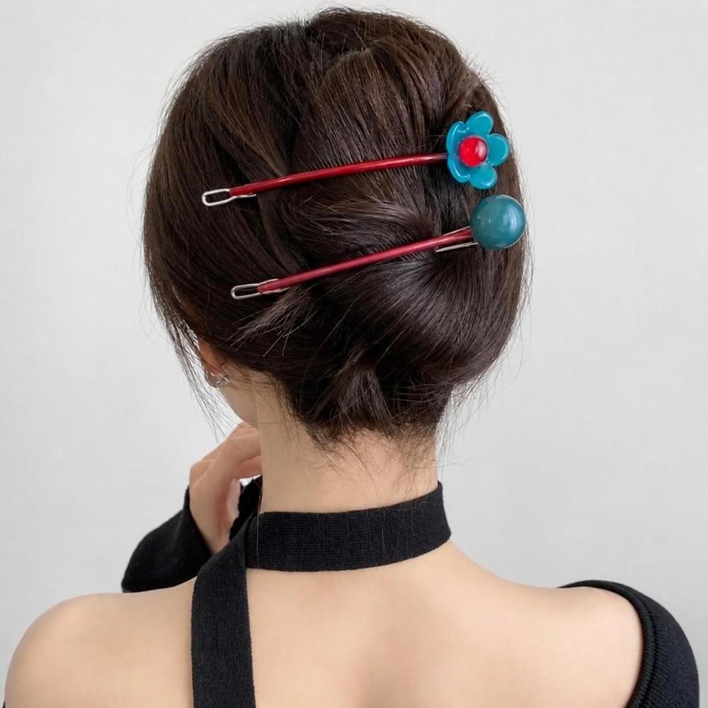 Candy Color Flower Hair Clip Colorful Bead Ponytail Hair Clip Hair Styling Tool Back Head Updo