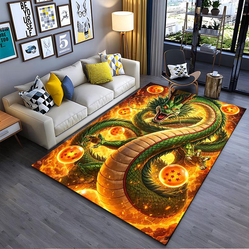 Green Dragon with Fire Orbs suitable as a non-slip mat for the living room or bedroom sofa