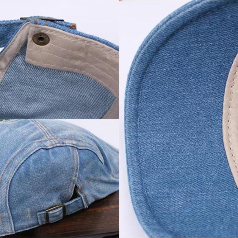 Simple Washed Denim Berets Hat Men Women Spring Summer Peaked Flat Cap Artist Duckbill Hat Casual Herringbone Newsboy Cap
