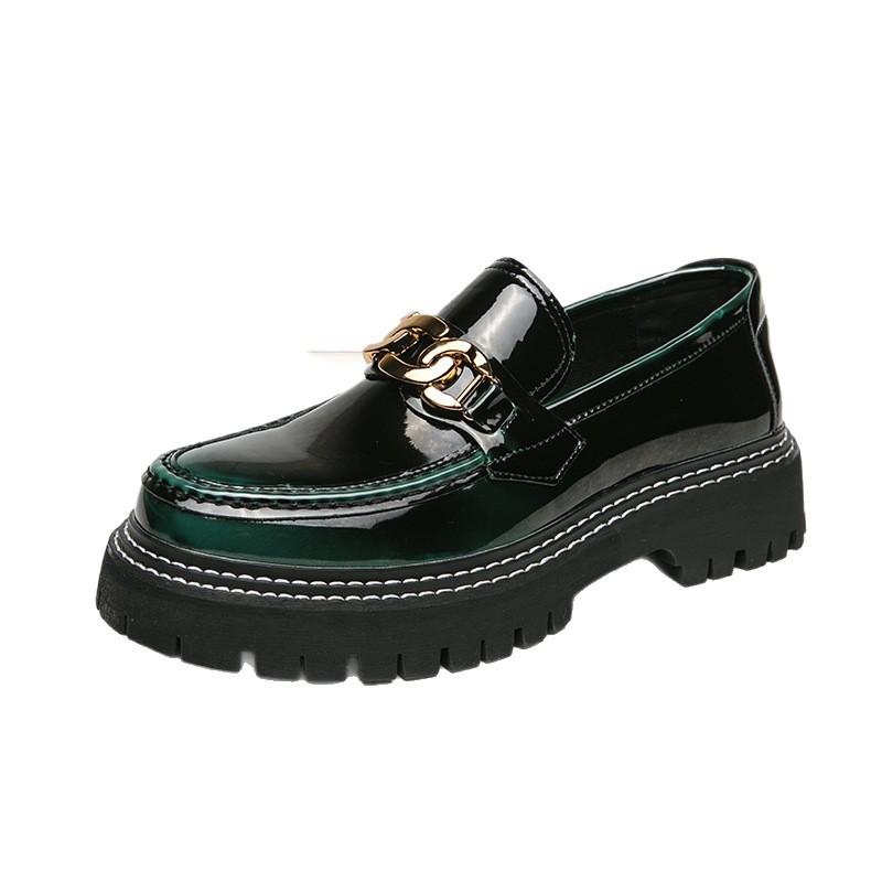 Four Seasons Fashion Thick-soled Height-increasing Leather Shoes Large Size Men's Contrast Color Sleeve Lazy Shoes Outdoor Youth Loafers