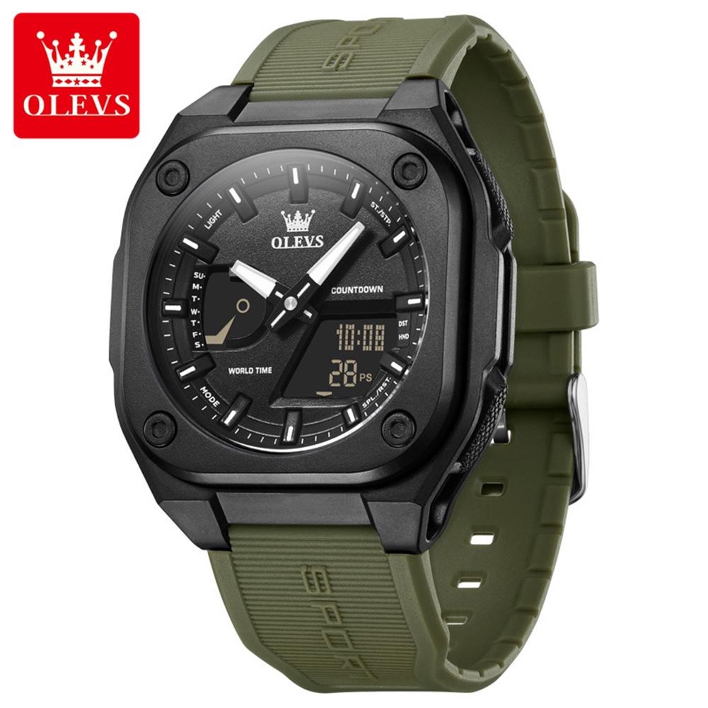 OLEVS Brand Original Sports Men's Electronic Watch Soft Silicone Case World Time Quartz Watches Fashion Casual Outdoor Man Watch