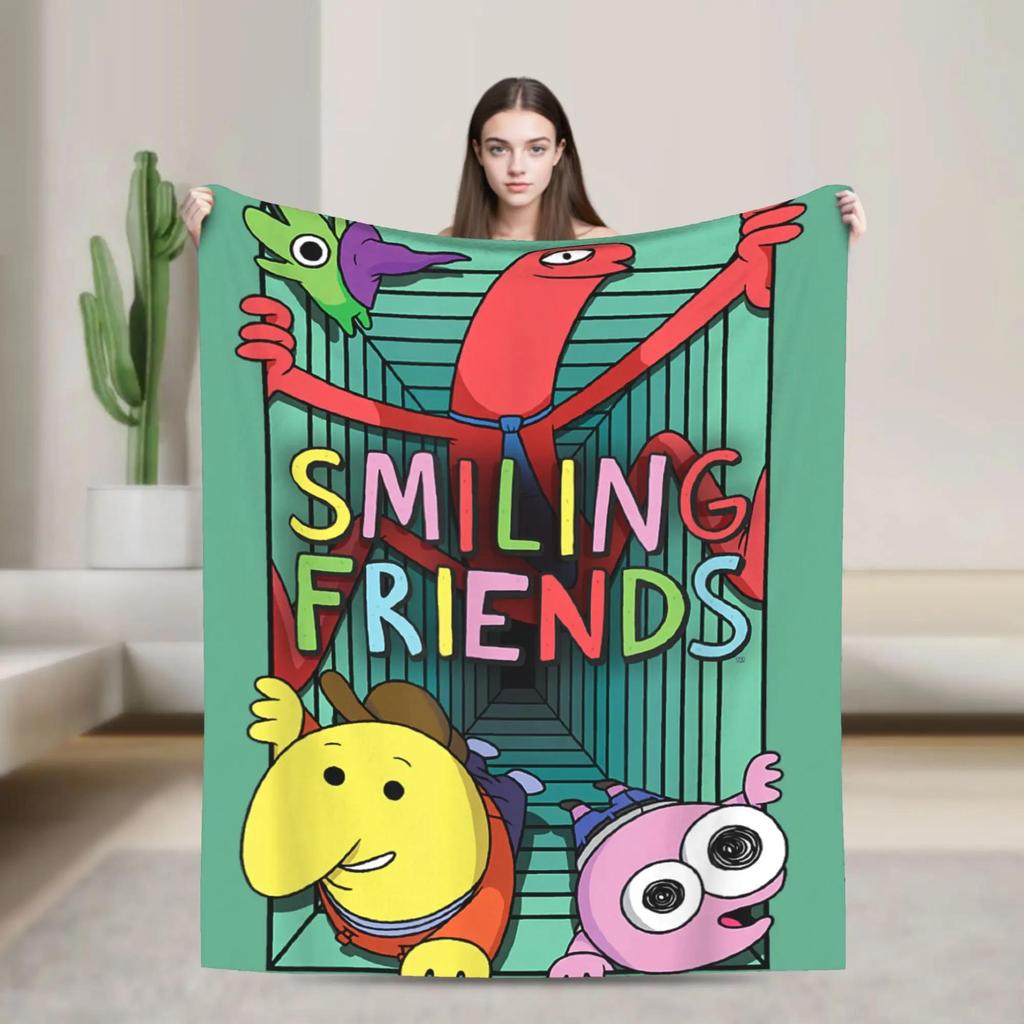 Soft Flannel Throw Blanket for Students Airplane Travel Living Room Sofa Bed Smiling Friends Ducks Design