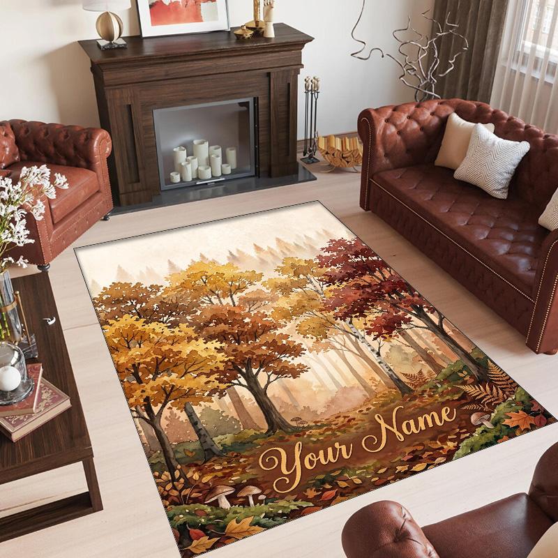 Forest Theme Crystal Velvet Floor Rug Personalized Custom Name Text Warm Carpet Home Decoration