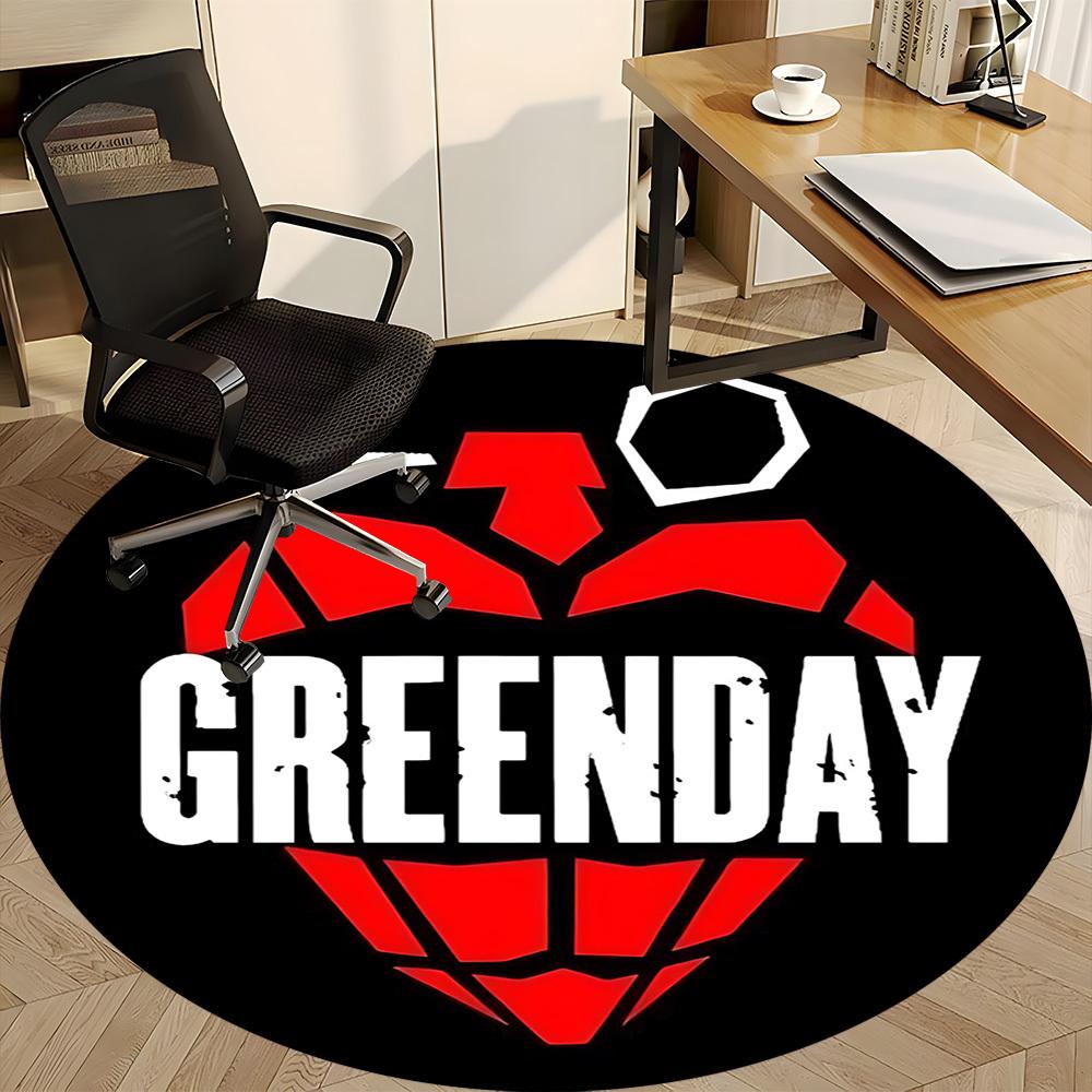 1 шт. Круглый коврик с логотипом группы Greenday для офиса - Идеально подходит для декора офиса или кабинета, Можно стирать в машине, Нескользящая основа, Декоративный коврик для пола