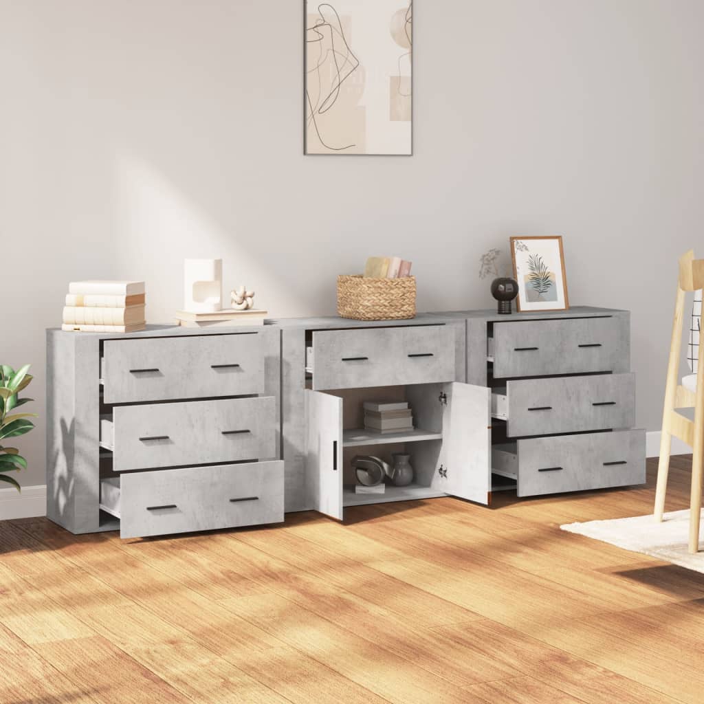 Vidaxl Szafki, 3 Szt., Szarość Betonu, Materiał Drewnopochodny
