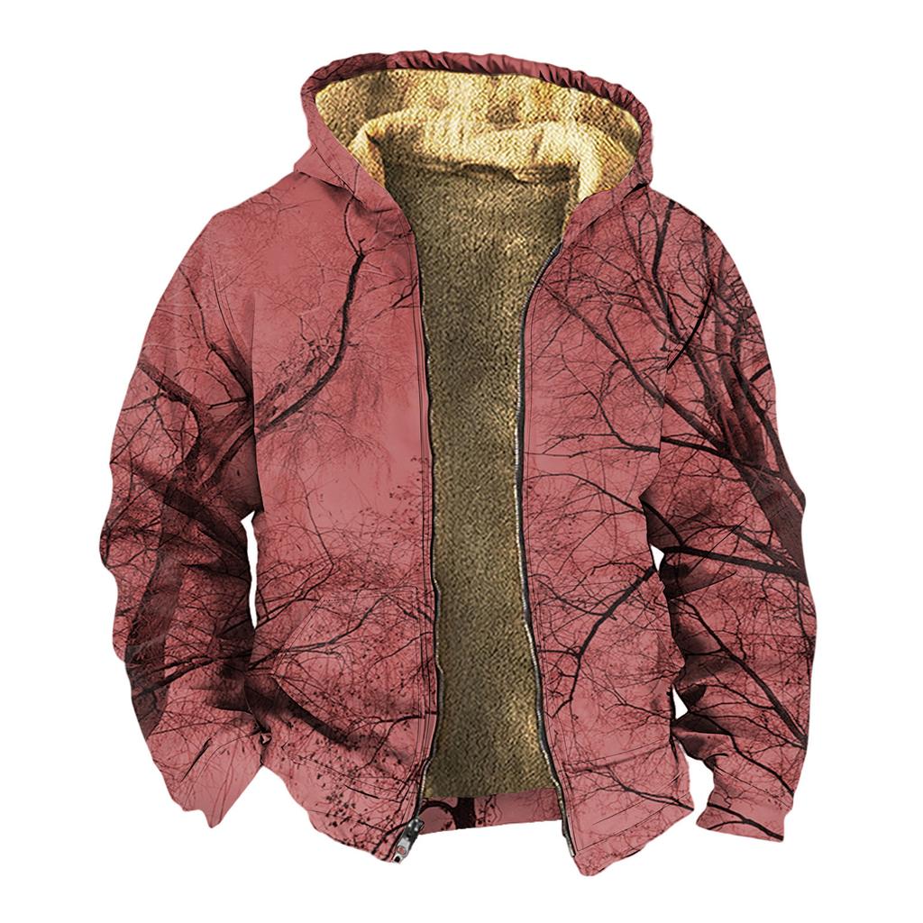 Мужская зимняя флисовая толстовка с капюшоном на молнии с накладным карманом, повседневная куртка