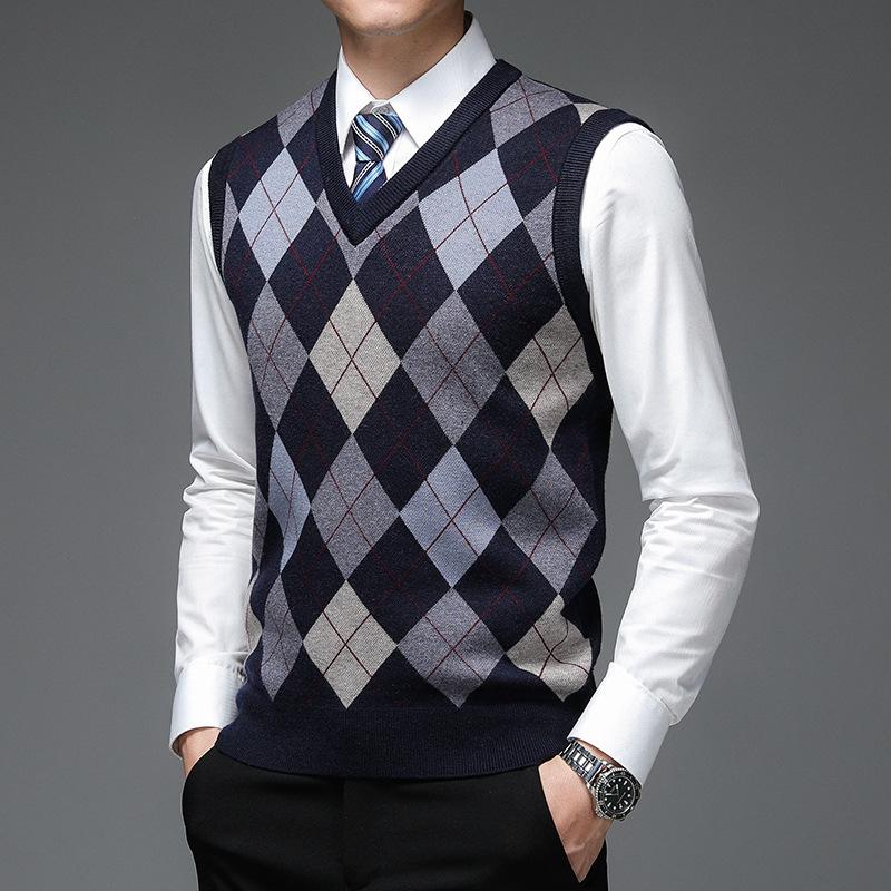 Осенний модный дизайнерский брендовый пуловер со стразами, свитер с V-образным вырезом, вязаный жилет, мужской шерстяной повседневный жилет без рукавов, мужская одежда