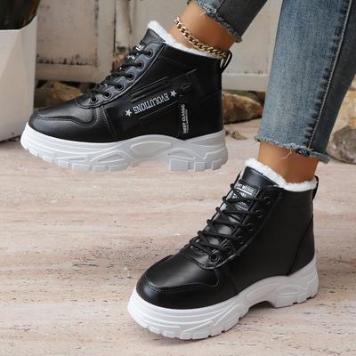 2025 Зимние Алфавитные Платформенные Хлопковые Туфли Женские Новые Маффины Флис На шнуровке Теплые Большого размера Зимние Ботинки