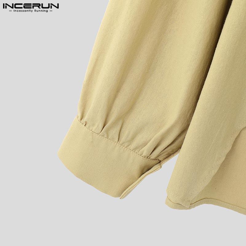 INCERUN Мужские повседневные рубашки с длинным рукавом и крест-накрест