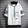 Japan Fashion Men's Hoodies Summer Men Clothing Cartoon Casual Harajuku Streetwear Print Hooded Short Sleeve Sweatshirts Men