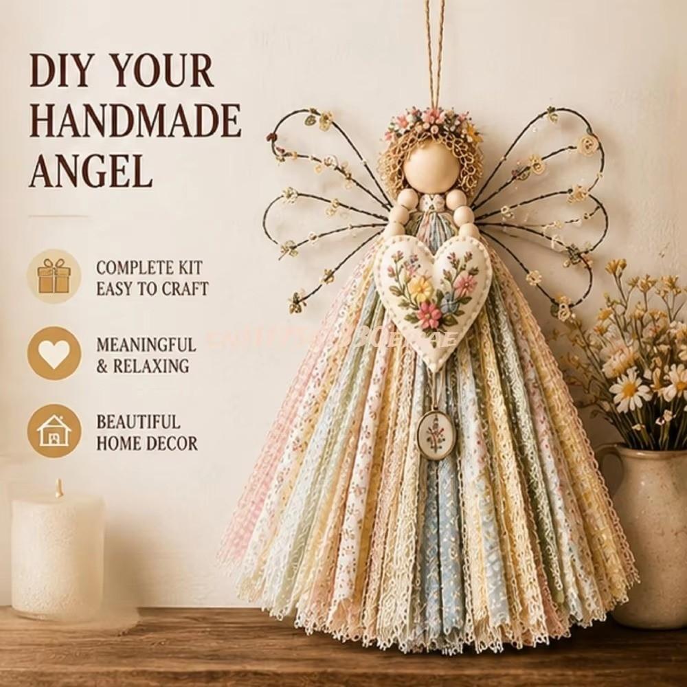 Buttons Angel Fabric Hanging DIY Craft Kit Layered Wings Angel Material Kit for Adults