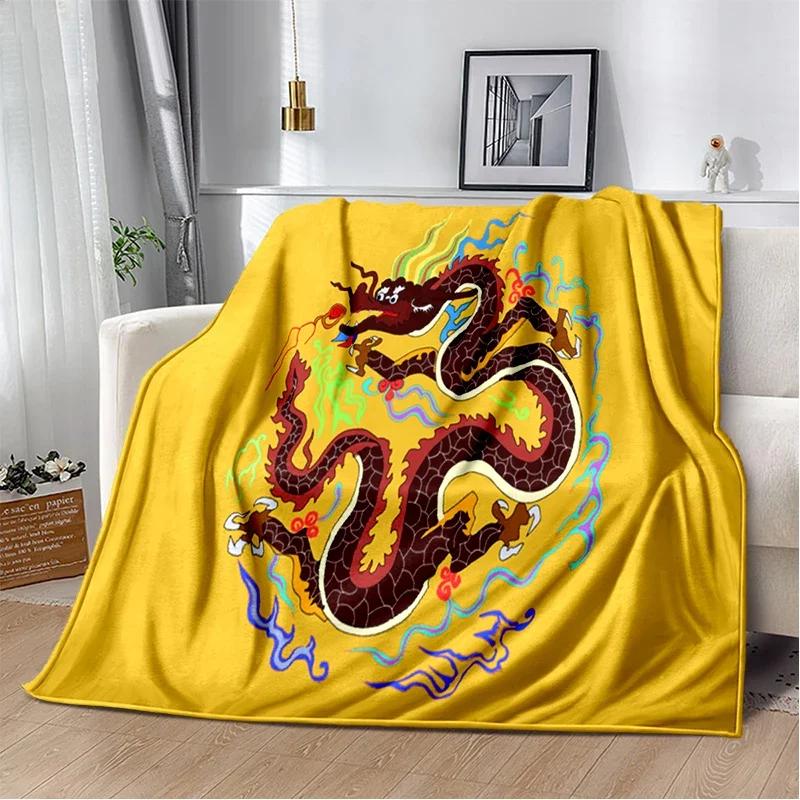 3D Print Chinese Dragon Blanket Soft Sofa Cover Throw Blanket Fleece Tapestry Lightweight Warm Bed Blankets for Bedroom Couch