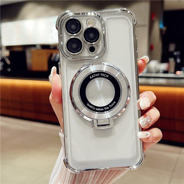 For iPhone 15 Pro Max Luxury Plating Frame Magsafe Magnetic Stand Phone Case For iPhone 11 12 13 14 16Plus Lens Protective Cover
