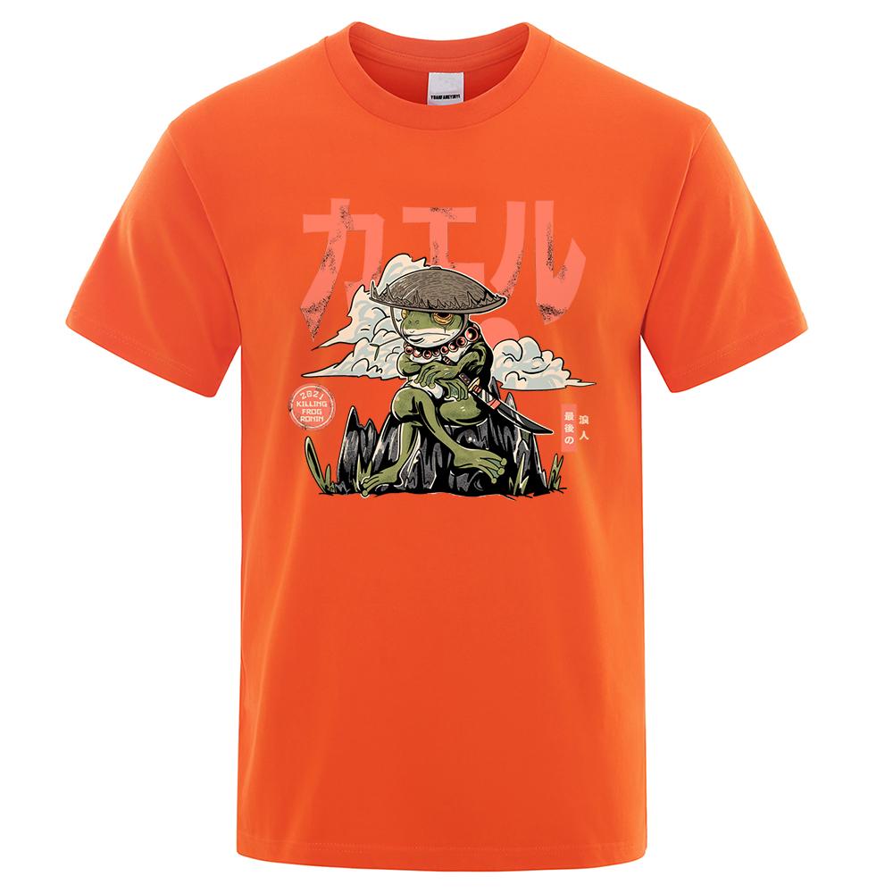 Футболки с принтом аниме «The Last Frog Samurai», мужские повседневные дышащие футболки, рубашки с круглым вырезом, свободный топ из хлопка с коротким рукавом