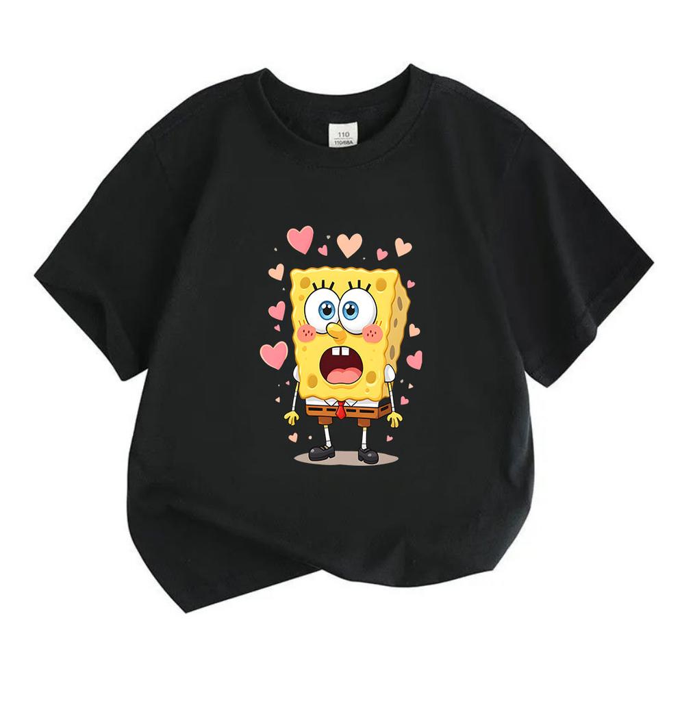 Cute Loving Heart Cartoon Sponge Print Kids T Shirt 100% Cot