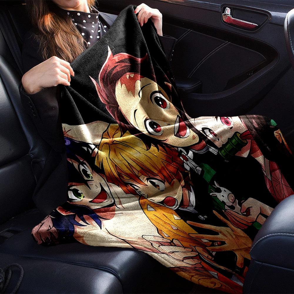 Winter Fantasy Slayer Group Flannel Blanket, Soft Polyester, Modern Design, All-Season for Camping, Travel, Gifts for holidays or birthdays
