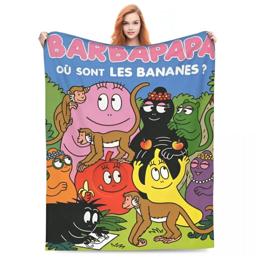 Barbapapa Coral Fleece Plush Throw Blanket Cute Cartoon Blankets for Sofa Travel Lightweight Bedding Throws