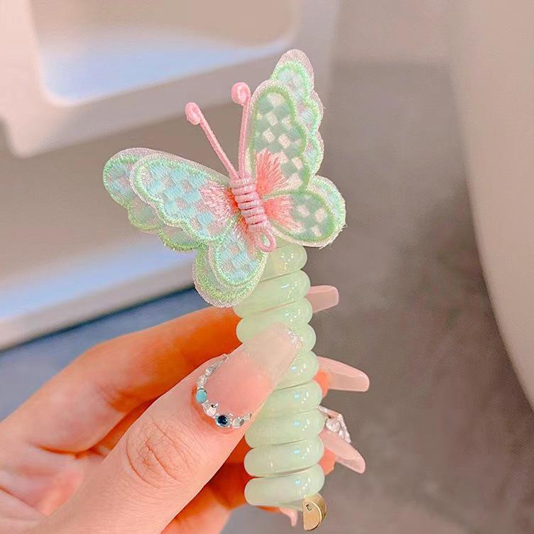 1 шт., новая красивая вышитая бабочка, эластичная спиральная веревка для волос, веревка, хвостик, резинка для волос, головной убор для детей