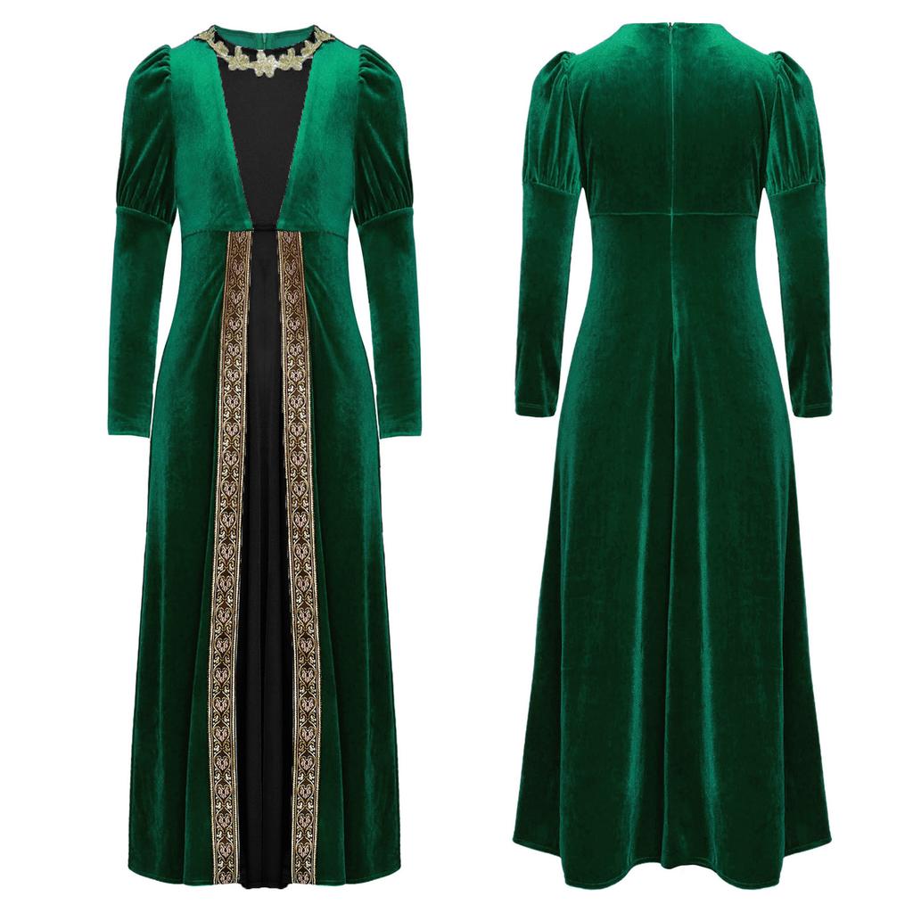 Girls Renaissance Dress Princess Medieval Long Sleeve Maxi Dress Gothic Cosplay Costume Halloween Role Playing Party Fancy Dress Gown