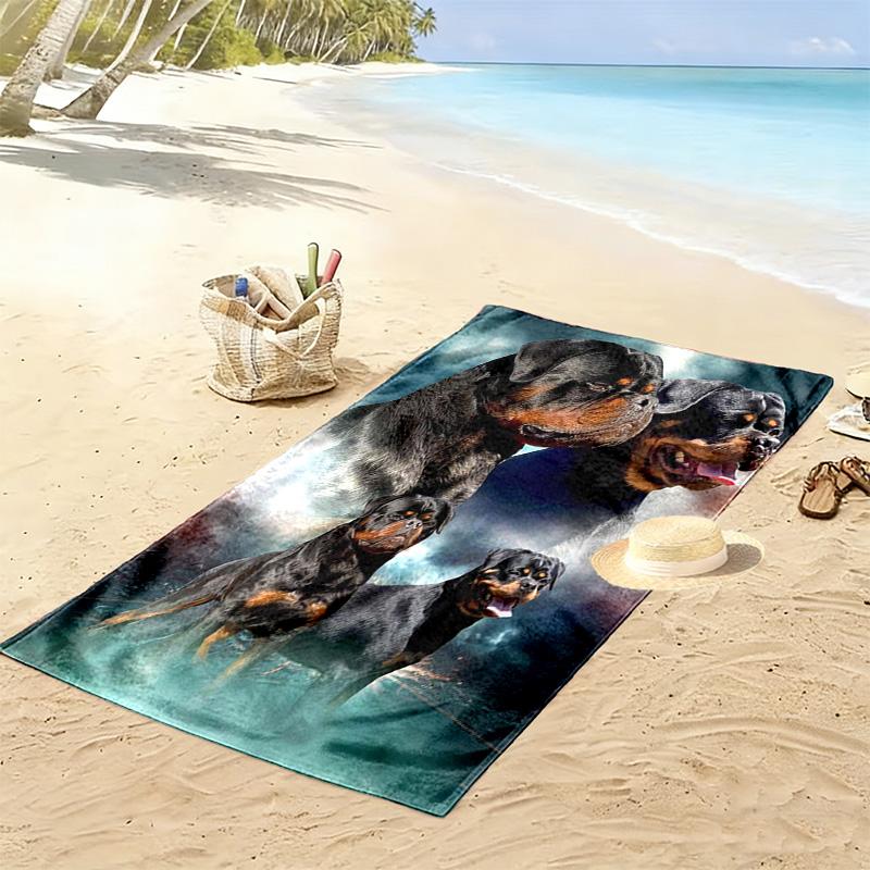 Rottweiler Print Beach Towel, Large Soft Quick Dry Towel for Beach Camping Swimming